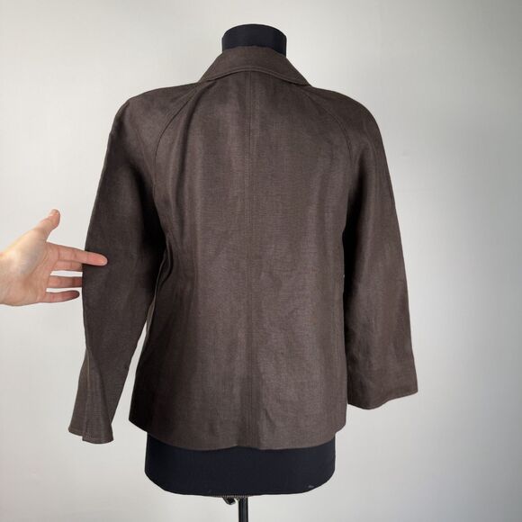 Talbots Petites 100% Pure Irish Linen Dark Brown, Open Front Jacket - Size P - Picture 3 of 10